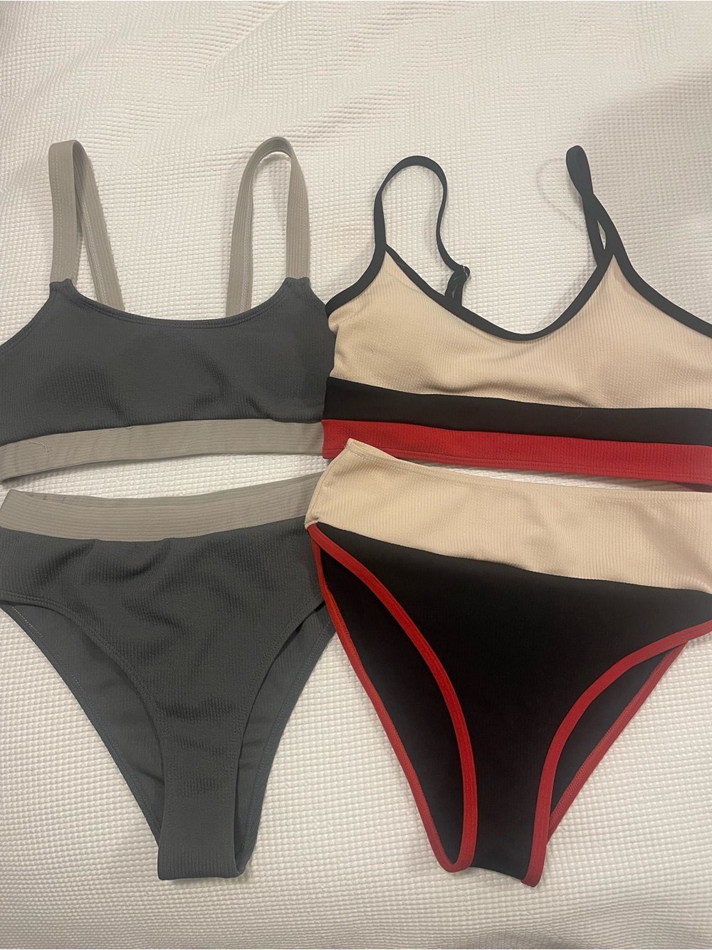 SHEIN Neutral & Colorblock Bikini Duo in Beige, Black, Gray & Red